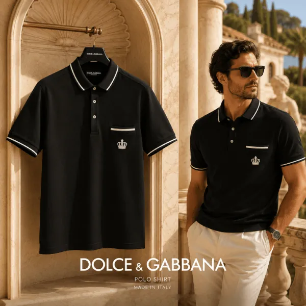 Áo Polo Nam Dolce & Gabbana D&G With Front Pocket G8GX5T FU7EN N0000 Màu Đen Size 46