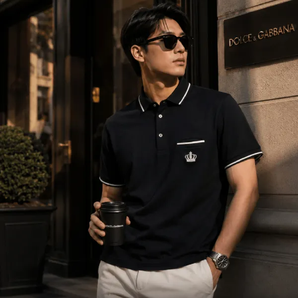 Áo Polo Nam Dolce & Gabbana D&G With Front Pocket G8GX5T FU7EN N0000 Màu Đen Size 46