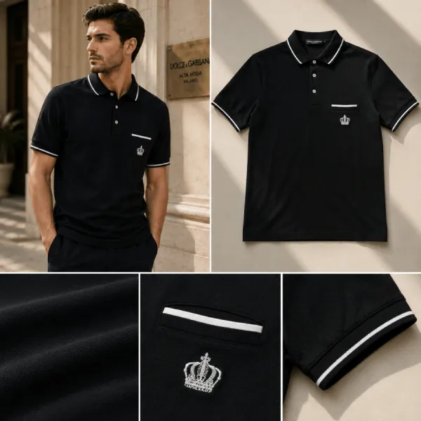 Áo Polo Nam Dolce & Gabbana D&G With Front Pocket G8GX5T FU7EN N0000 Màu Đen Size 46