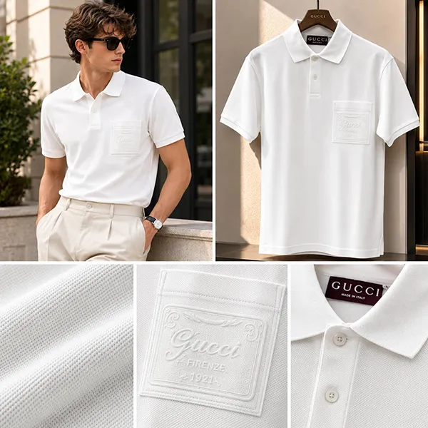 Áo Polo Nam Gucci White Polo Shirt With Chest Pocket 854633 XJHOH 9051 Màu Trắng Size M