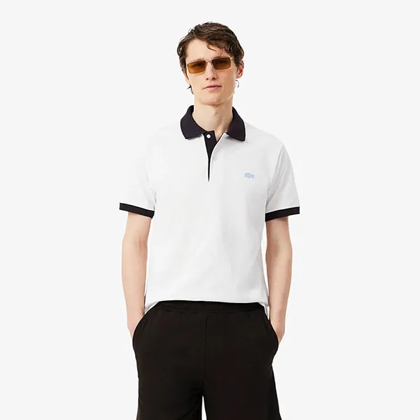 Áo Polo Nam Lacoste Classic Fit Contrast Rib PH2017 - 1I9 Màu Trắng Đen Size 4