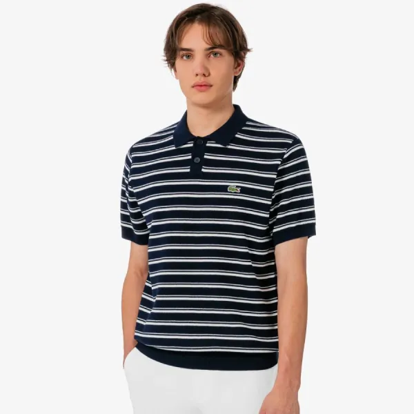 Áo Polo Nam Lacoste Multi-Stripe Bouclé-Mix Short-Sleeve Sweater PH578E 166 Màu Xanh Navy Size 5