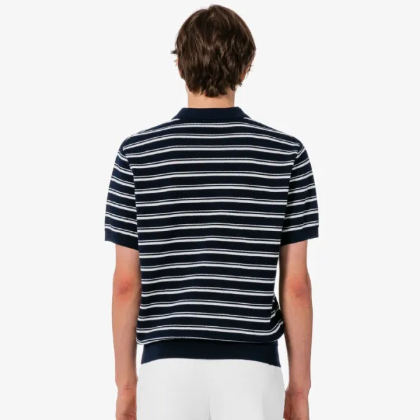 Áo Polo Nam Lacoste Multi-Stripe Bouclé-Mix Short-Sleeve Sweater PH578E 166 Màu Xanh Navy Size 5