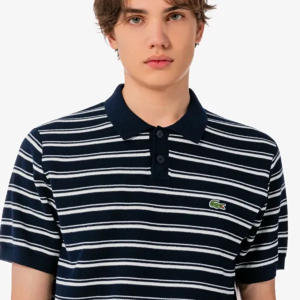 Áo Polo Nam Lacoste Multi-Stripe Bouclé-Mix Short-Sleeve Sweater PH578E 166 Màu Xanh Navy Size 5