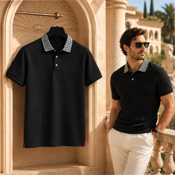 Áo Polo Nam Salvatore Ferragamo Black Check-Collar CP73126 Màu Đen Size XS