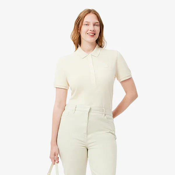 Áo Polo Nữ Lacoste Women's Slim Fit Washed Effect Petit Piqué Polo PF4123-51 XFJ Màu Kem
