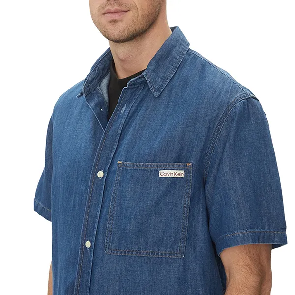 Áo Sơ Mi Cộc Tay Nam Calvin Klein CK Men's J30J327178_1A4 Màu Xanh Jean Size S