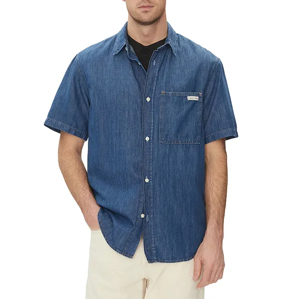 Áo Sơ Mi Cộc Tay Nam Calvin Klein CK Men's J30J327178_1A4 Màu Xanh Jean Size S