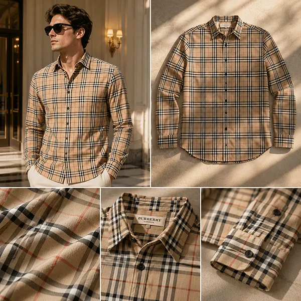 Áo Sơ Mi Dài Tay Nam Burberry Long Sleeve Shirt Camel 3774278 Màu Nâu Caramel Size M