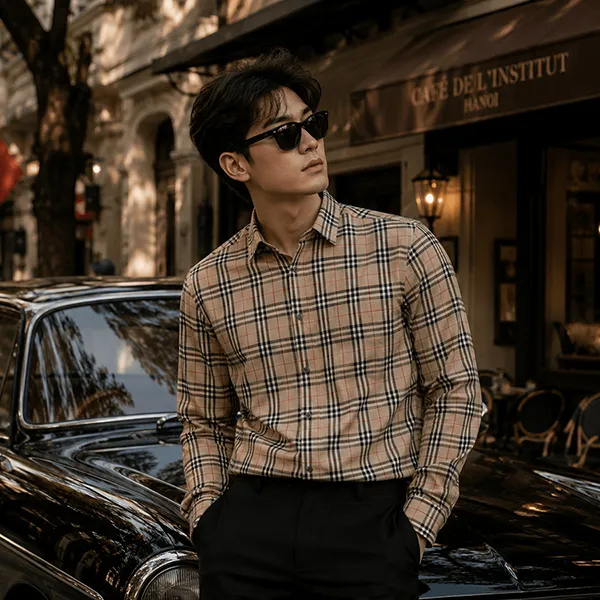 Áo Sơ Mi Dài Tay Nam Burberry Long Sleeve Shirt Camel 3774278 Màu Nâu Caramel Size M