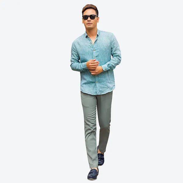 Áo Sơ Mi Linen Nam F2 Fashion & Freedom SMM114-XXXanh-S-0619 Màu Xanh Nhạt Size S