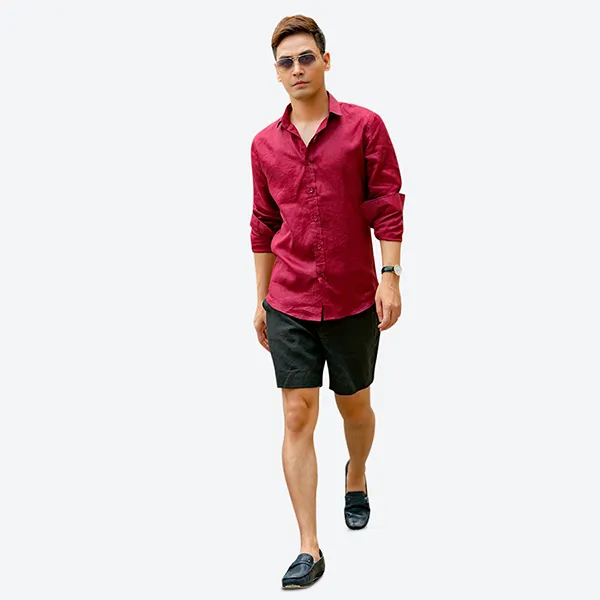 Áo Sơ Mi Linen Nam F2 Fashion & Freedom SMM117-DD-S-0619 Màu Đỏ Đô Size S