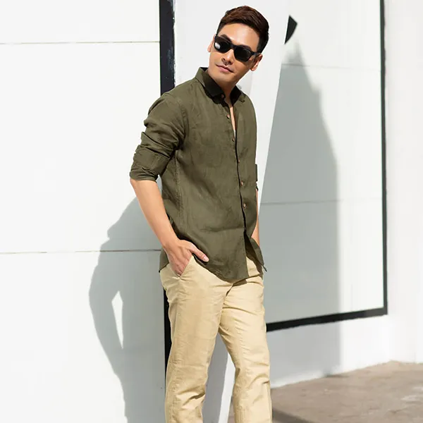 Áo Sơ Mi Linen Nam F2 Fashion & Freedom SMM131-RD-S-0619 Màu Xanh Rêu Size S