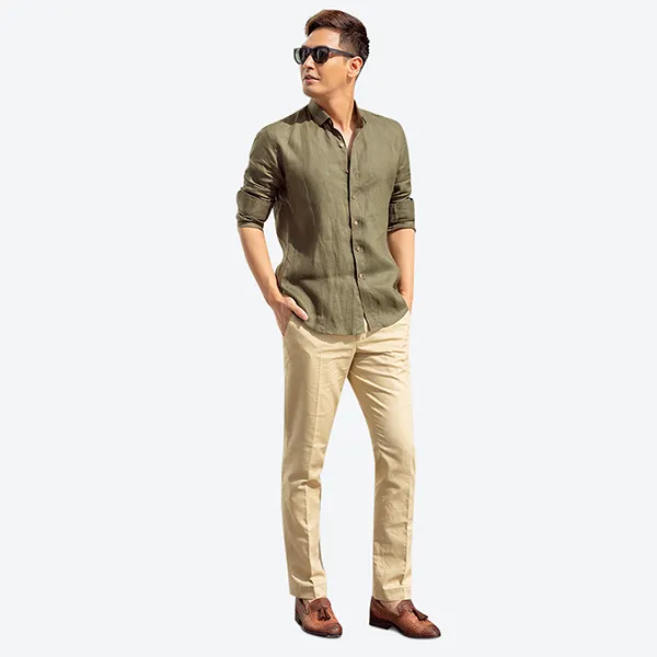 Áo Sơ Mi Linen Nam F2 Fashion & Freedom SMM131-RD-S-0619 Màu Xanh Rêu Size S