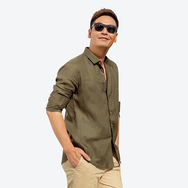 Áo Sơ Mi Linen Nam F2 Fashion & Freedom SMM131-RD-S-0619 Màu Xanh Rêu Size S
