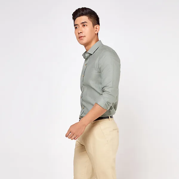 Áo Sơ Mi Linen Nam F2 Fashion & Freedom SMM138-XR-S-0619 Màu Xanh Rêu Nhạt Size S