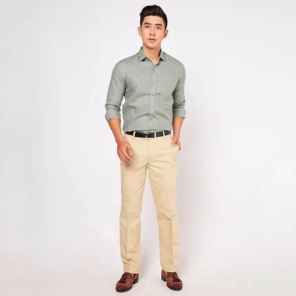 Áo Sơ Mi Linen Nam F2 Fashion & Freedom SMM138-XR-S-0619 Màu Xanh Rêu Nhạt Size S