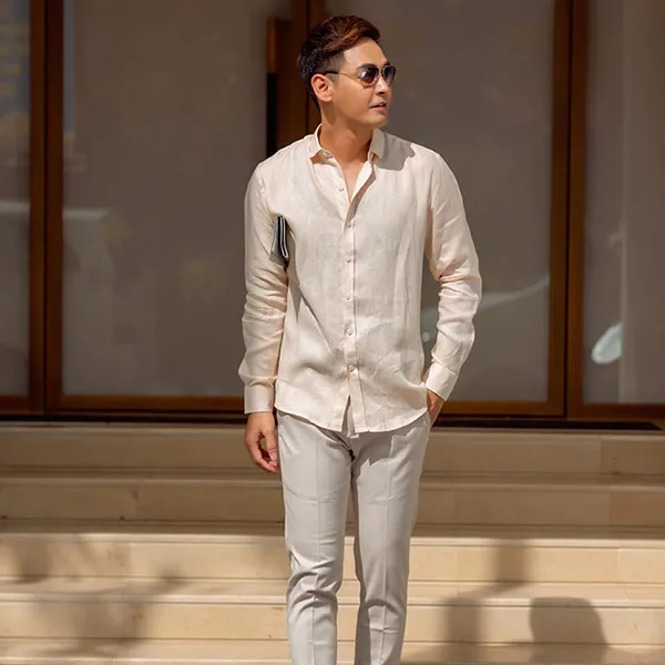 Áo Sơ Mi Linen Nam F2 Fashion & Freedom SMM149-HP-S-0619 Màu Hồng Nhạt Size S