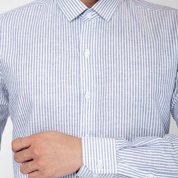 Áo Sơ Mi Linen Nam F2 Fashion & Freedom SMM179-SX-S-0319 Màu Trắng Xanh Size S