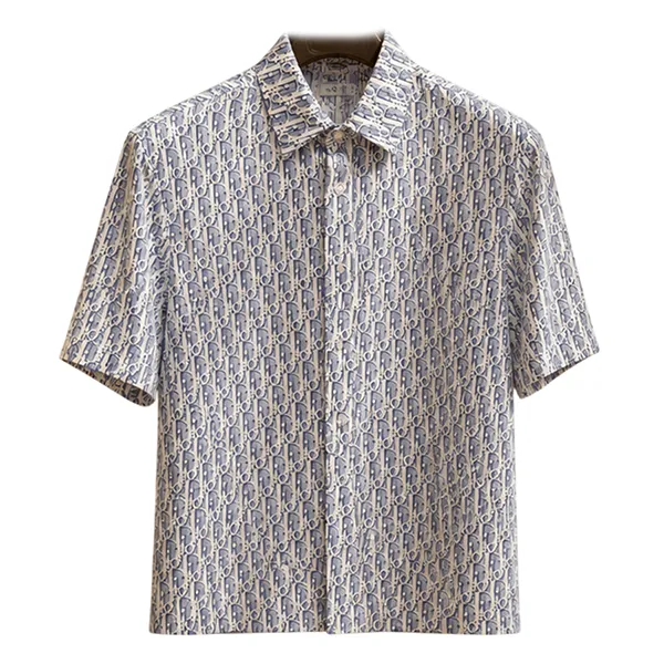 Áo Sơ Mi Nam Dior Blue Shirt With Multiple Letters 193C545A5872 503 Màu Xanh Blue Size 39