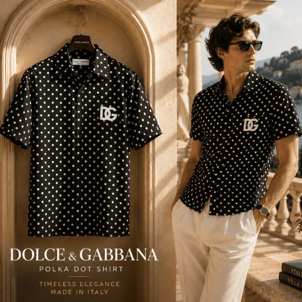 Áo Sơ Mi Nam Dolce & Gabbana D&G Black Dolce Polka-Dot Shirt G5FX9ZGH443 Màu Đen Size 40