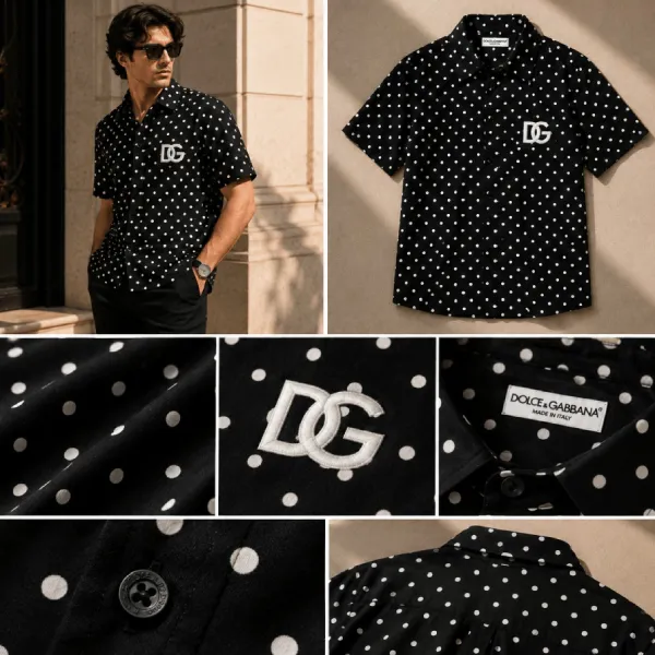 Áo Sơ Mi Nam Dolce & Gabbana D&G Black Dolce Polka-Dot Shirt G5FX9ZGH443 Màu Đen Size 40