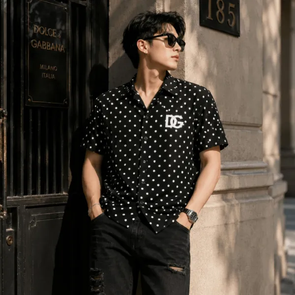 Áo Sơ Mi Nam Dolce & Gabbana D&G Black Dolce Polka-Dot Shirt G5FX9ZGH443 Màu Đen Size 40