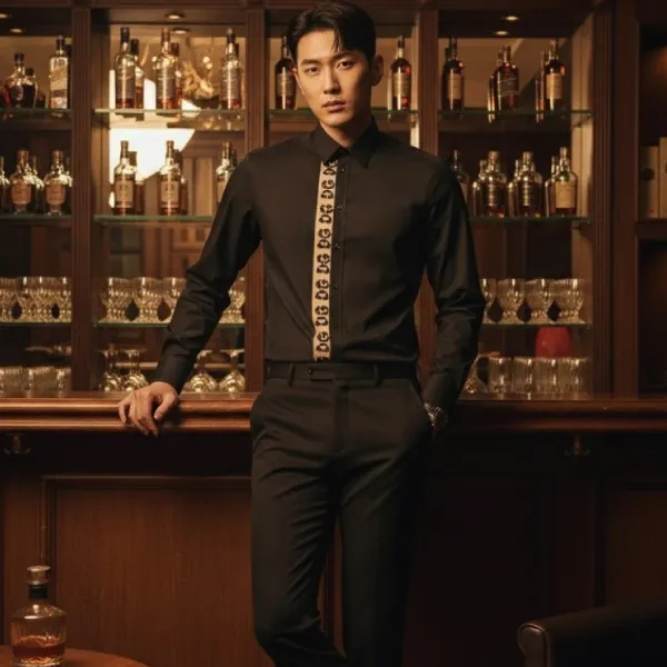 Áo Sơ Mi Nam Dolce & Gabbana D&G Black Shirt With Vertical Martini Lettering G5EJ1T GH450 Màu Đen Size 39