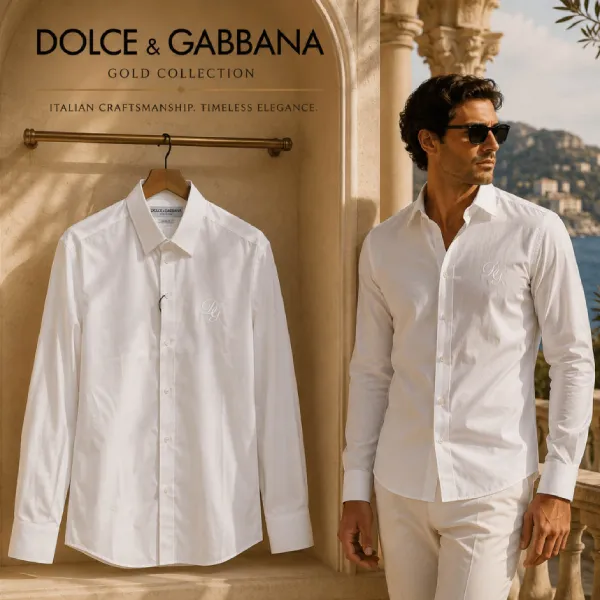Áo Sơ Mi Nam Dolce & Gabbana D&G With Embroidered DG Logo G5EJ0Z GH447 Màu Trắng Size 39