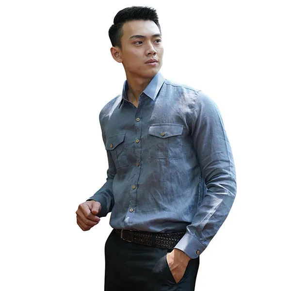 Áo Sơ Mi Nam F2 Fashion & Freedom Linen Men In Style SMM192-X-S-0620 Màu Xanh Xám Size S