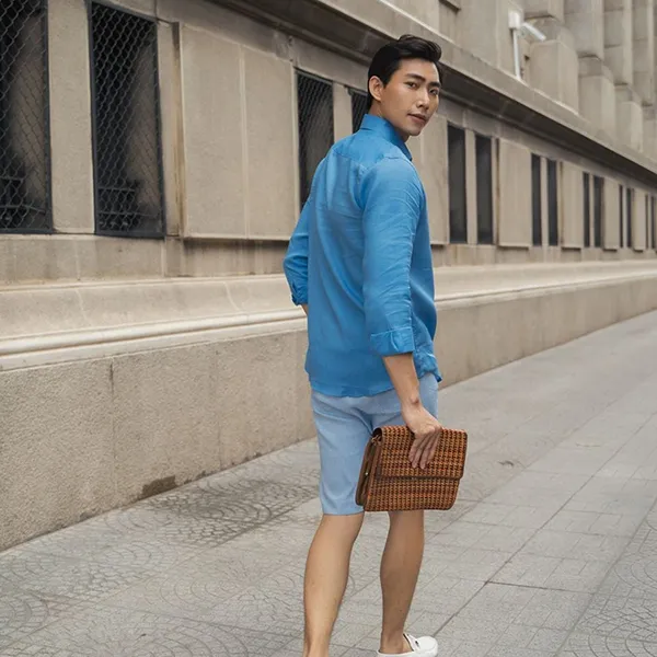 Áo Sơ Mi Nam F2 Fashion & Freedom Men's Blue Linen Shirt New Breeze SMM189-XB-S-0619 Màu Xanh Blue Size S