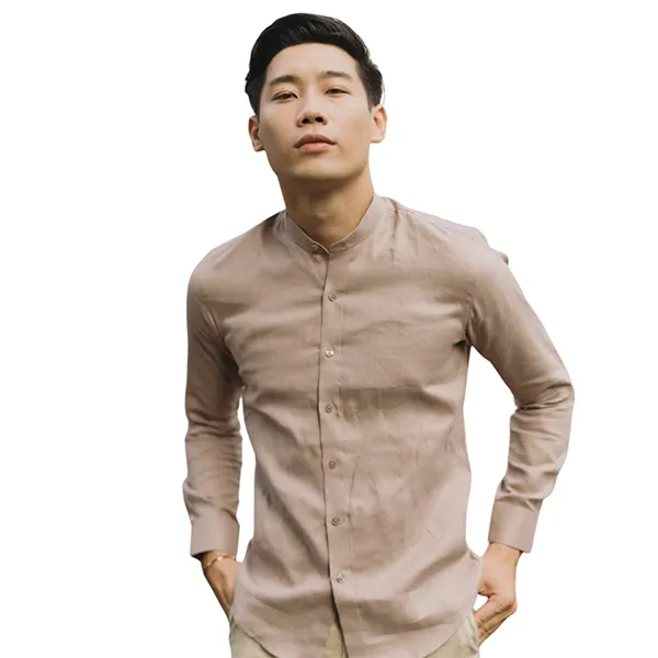 Áo Sơ Mi Nam F2 Fashion & Freedom Men's Linen Shirt With Mandarin Collar SMM164-R-S-0619 Màu Ruốc Nhạt Size S