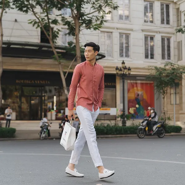 Áo Sơ Mi Nam F2 Fashion & Freedom Men's Linen Shirt With Mandarin Collar SMM182-DC-S-0619 Màu Đỏ Size S