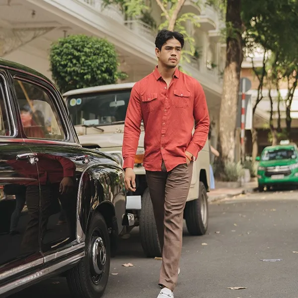 Áo Sơ Mi Nam F2 Fashion & Freedom Red Linen Men's Shirt SMM181-D-S-0619 Màu Đỏ Size S