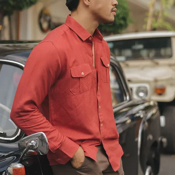Áo Sơ Mi Nam F2 Fashion & Freedom Red Linen Men's Shirt SMM181-D-S-0619 Màu Đỏ Size S
