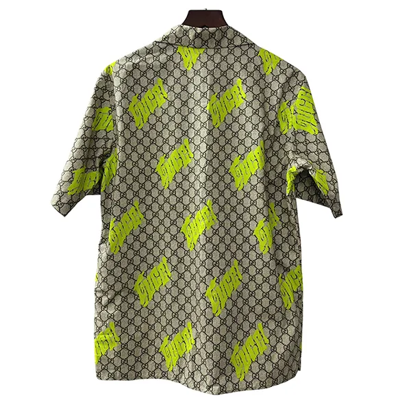 Áo Sơ Mi Nam Gucci Shirt With Multiple Letters 794907 ZATLJ 2017 Màu Xám Xanh Lá Size 44
