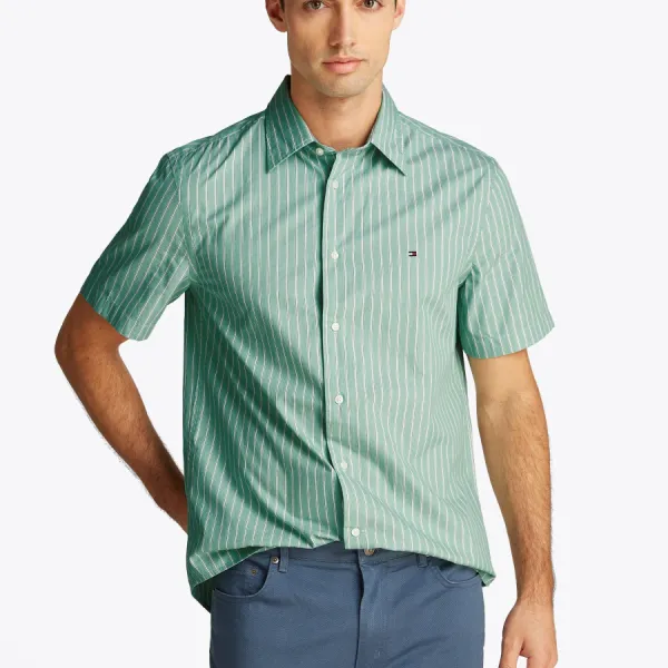 Áo Sơ Mi Nam Tommy Hilfiger Men's Cotton Shirt MW0MW39161_0CD Màu Kẻ Sọc Xanh Size M