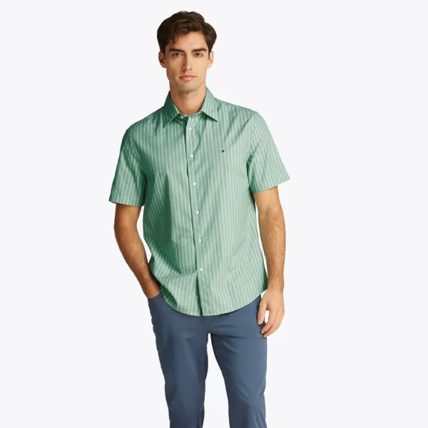 Áo Sơ Mi Nam Tommy Hilfiger Men's Cotton Shirt MW0MW39161_0CD Màu Kẻ Sọc Xanh Size M