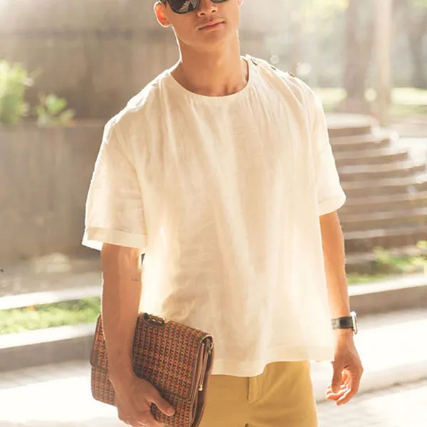 Áo Thun Nam F2 Fashion & Freedom Linen New Spirit SMMN014-VK-S-1221-1 Màu Trắng Kem Size S