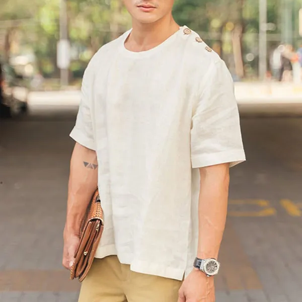 Áo Thun Nam F2 Fashion & Freedom Linen New Spirit SMMN014-VK-S-1221-1 Màu Trắng Kem Size S