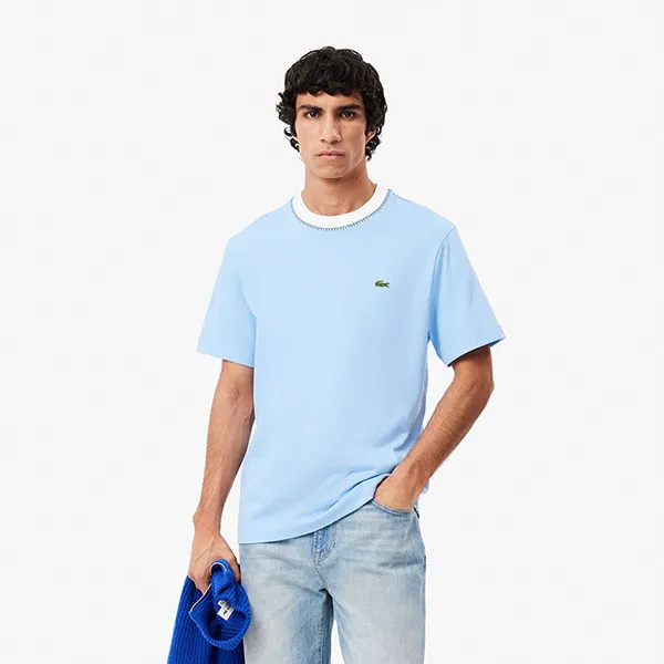 Áo Thun Nam Lacoste Men's Made In France Heavy Cotton T-Shirt TH3837 - HBP Màu Xanh Blue Size 4