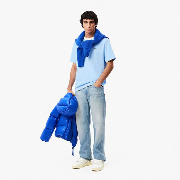 Áo Thun Nam Lacoste Men's Made In France Heavy Cotton T-Shirt TH3837 - HBP Màu Xanh Blue Size 4