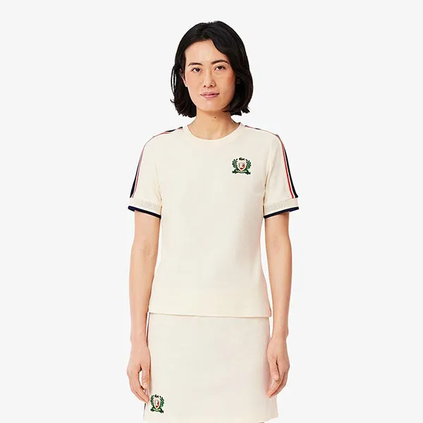 Áo Thun Nữ Lacoste Made In France Textured Piqué T-Shirt TF9630-XFJ Màu Be Size 34