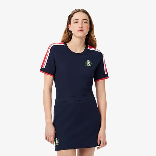 Áo Thun Nữ Lacoste Made In France Textured Piqué T-Shirt TF9630-166 Màu Xanh Navy Size 34