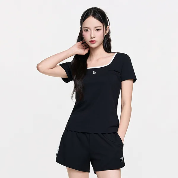 Áo Thun Nữ MLB Basic Squar Neck Slim Fit T-Shirts Los Angeles Dodgers 3FTSB7363-07BKS Màu Đen