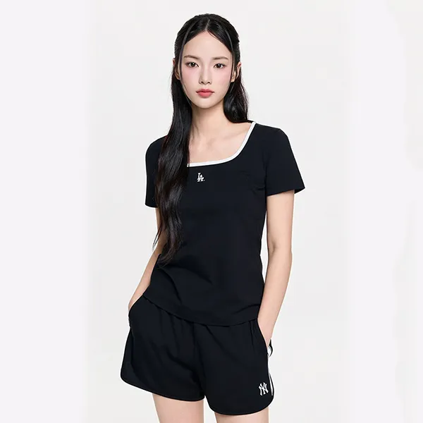 Áo Thun Nữ MLB Basic Squar Neck Slim Fit T-Shirts Los Angeles Dodgers 3FTSB7363-07BKS Màu Đen
