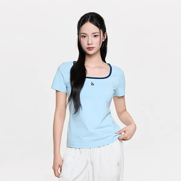 Áo Thun Nữ MLB Basic Squar Neck Slim Fit T-Shirts Los Angeles Dodgers 3FTSB7363-07BLM Màu Xanh Nhạt