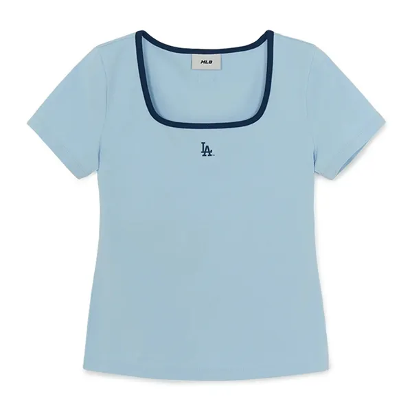 Áo Thun Nữ MLB Basic Squar Neck Slim Fit T-Shirts Los Angeles Dodgers 3FTSB7363-07BLM Màu Xanh Nhạt