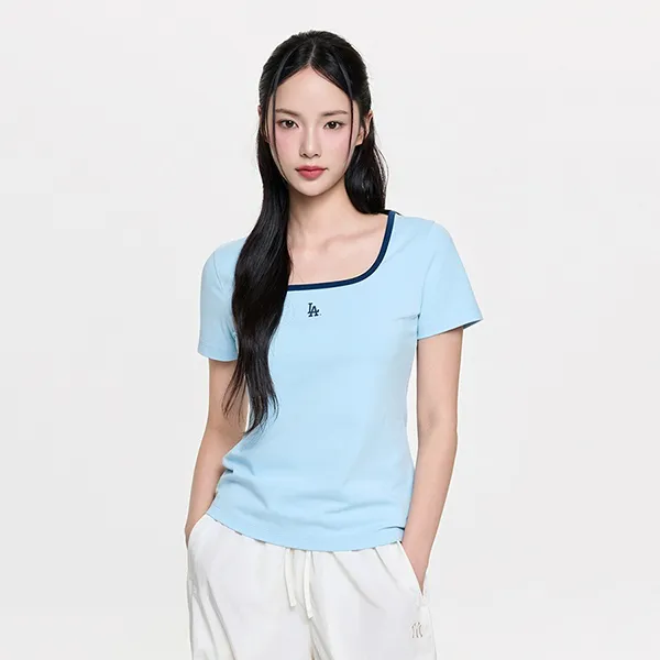 Áo Thun Nữ MLB Basic Squar Neck Slim Fit T-Shirts Los Angeles Dodgers 3FTSB7363-07BLM Màu Xanh Nhạt