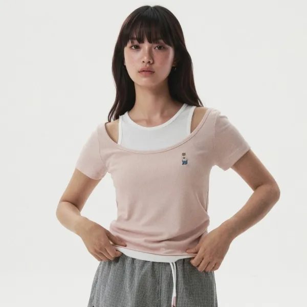 Áo Thun Nữ WHOAU Steve Layered Shorts Sleeve T-shirt WHRAG3754F - PK Màu Hồng